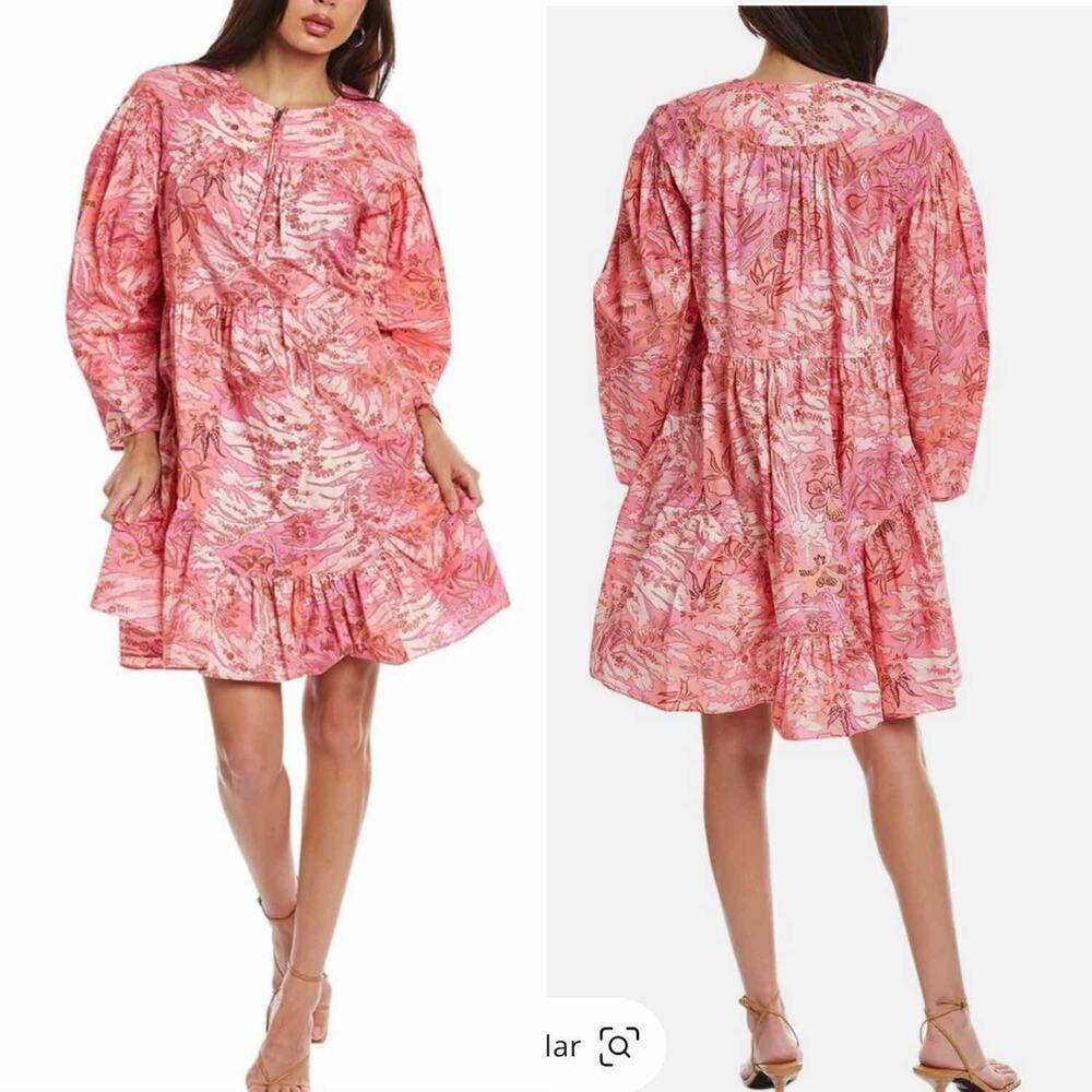 Ulla Johnson Leiko Ruffled Tiered Floral Print Poplin Mini Dress Camellia Size 0 - Picture 8 of 11
